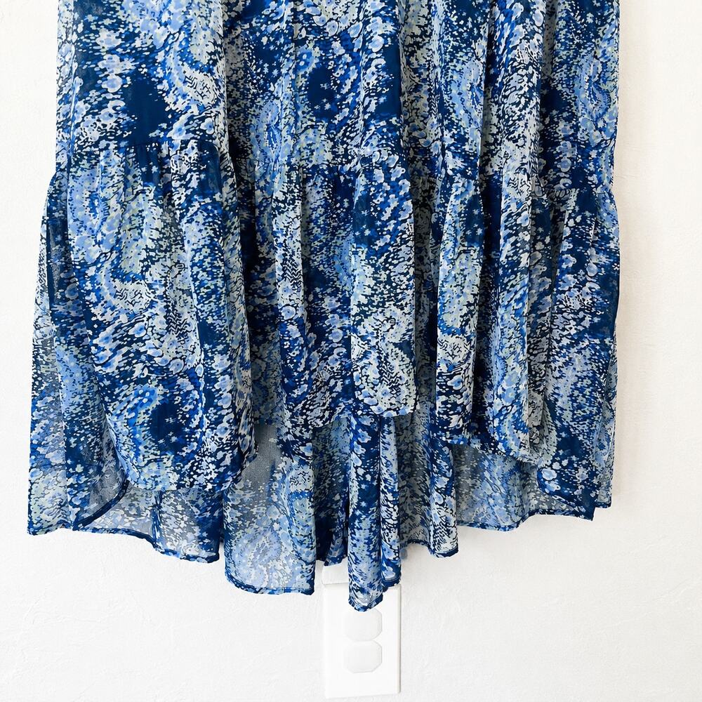 Joie Blue Paisley Chiffon High Low Midi Dress Balloon Sleeve Medium - Picture 4 of 9